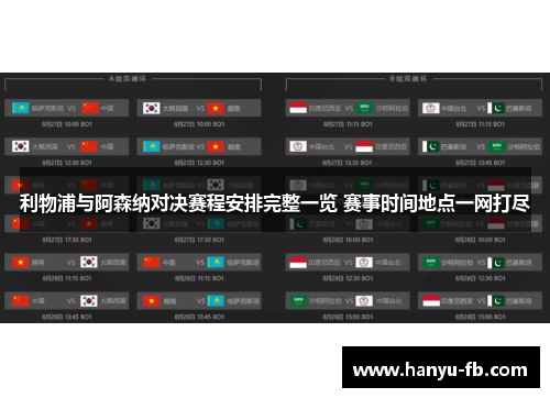 利物浦与阿森纳对决赛程安排完整一览 赛事时间地点一网打尽 利物浦与阿森纳对决赛程安排完整一览 赛事时间地点一网打尽