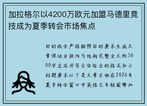 加拉格尔以4200万欧元加盟马德里竞技成为夏季转会市场焦点